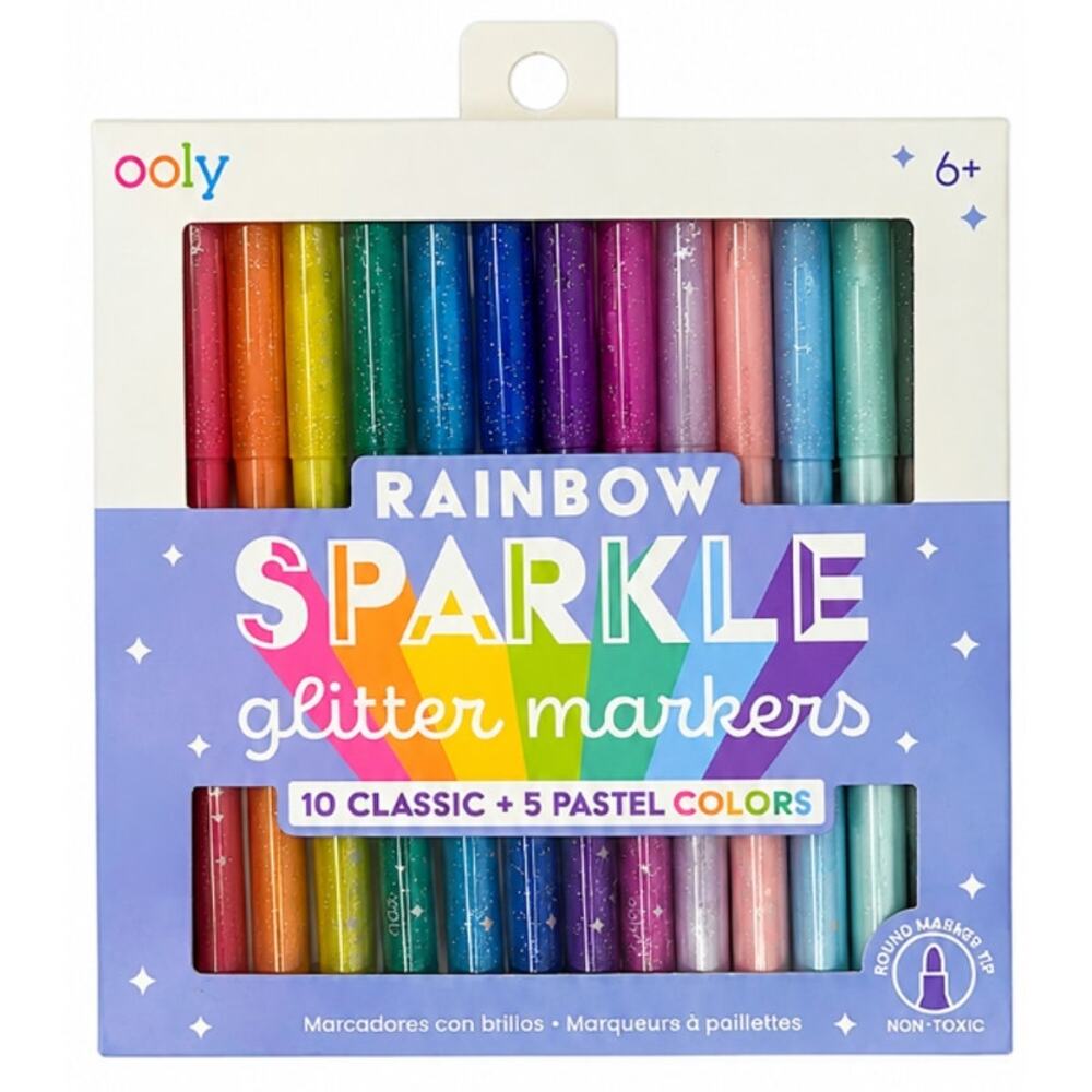 OOLY Rainbow Sparkle Glitter Markers 15 Pack Classic Pastel Colors NEW